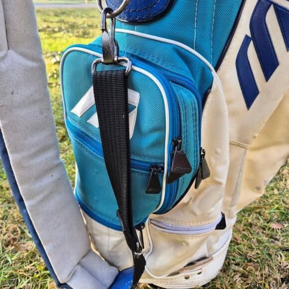 Vintage Mizuno 3-way Leather/Canvas Cart Golf Bag w/ Carry Strap & Rain Cover - Picture 6 of 10